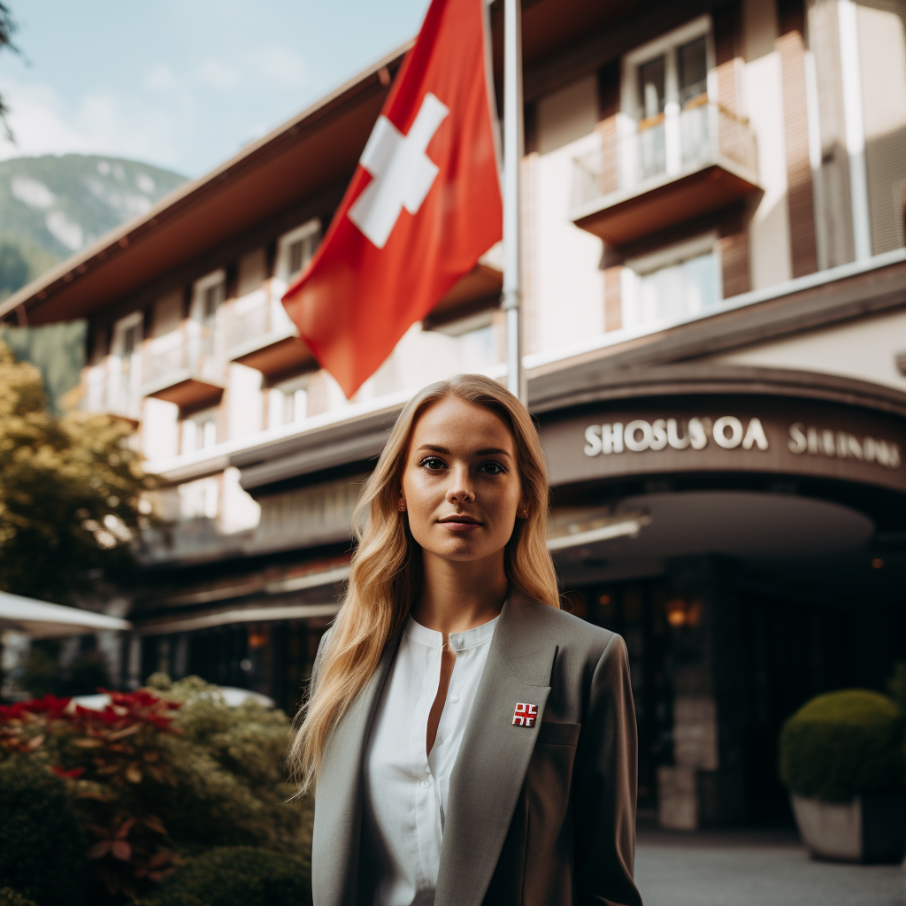 Woman In Front Of A Swiss Hospitality School